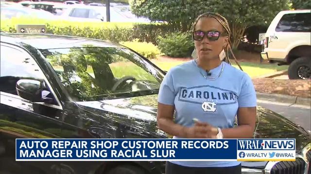 Customer at Garner auto repair shop records manager using racial slur