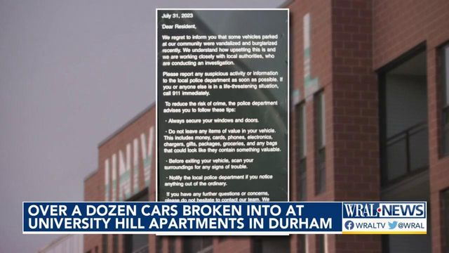 Over a dozen cars broken into at University Hill apartments in Durham