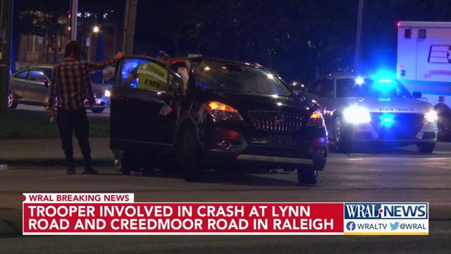 Trooper involved in crash at Lynn Road and Creedmoor Road in Raleigh