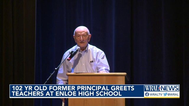 102-year-old principal greets teachers at Enloe High school  