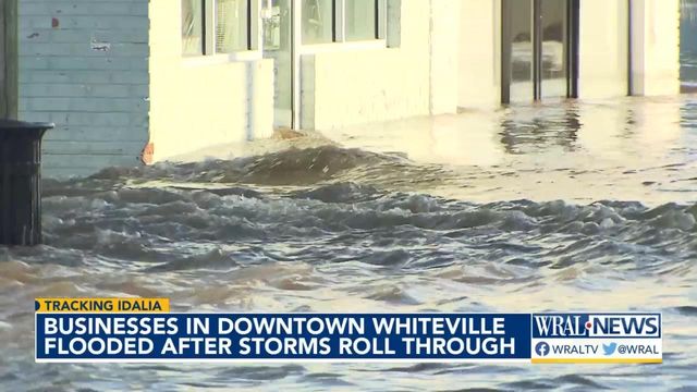 Businesses in downtown Whiteville flooded after storms roll through