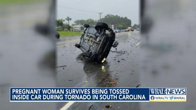Pregnant woman survives being tossed inside car during tornado in SC