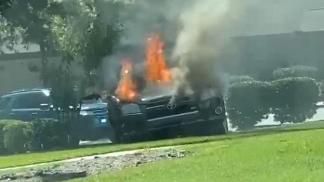 Caught on cam: SUV burns outside Cary church