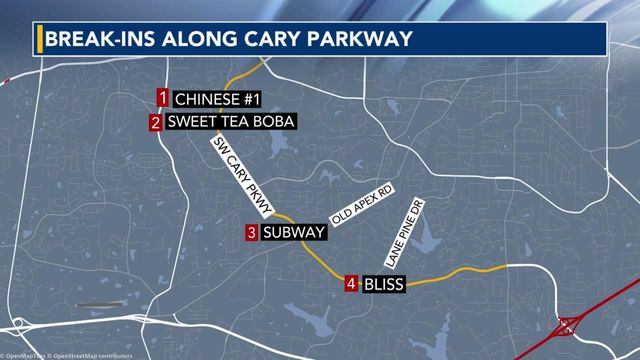 Four businesses hit by break-ins along Cary Parkway