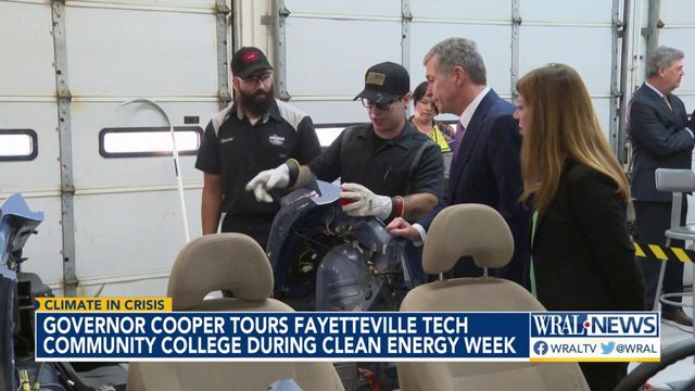 Gov. Roy Cooper tours Fayetteville Tech Community College during clean energy week
