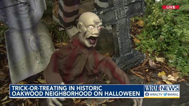 Trick-or-treating in historic Oakwood neighborhood on Halloween 