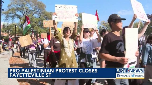 Pro-Palestinian protest closes Fayetteville Street in downtown Raleigh