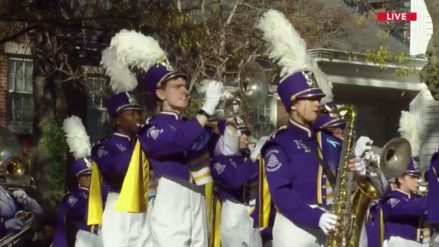Broughton High School Marching Band at the Raleigh Christmas Parade 2023