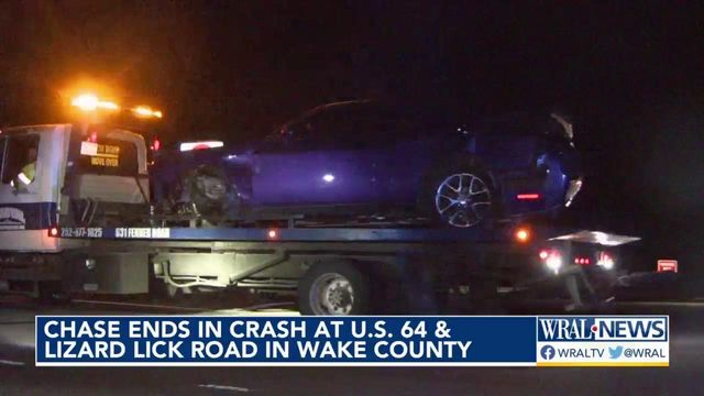 Chase ends in crash at US 64 and Lizard Lick road in Wake County  