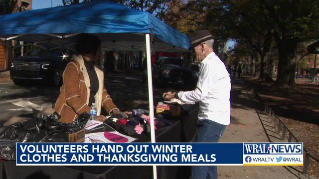 Volunteers hand out winter clothes and Thanksgiving meals in downtown Raleigh