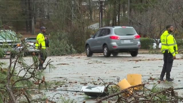 A stoplight is down along a Garner road after a storm passed through on Sunday afternoon.