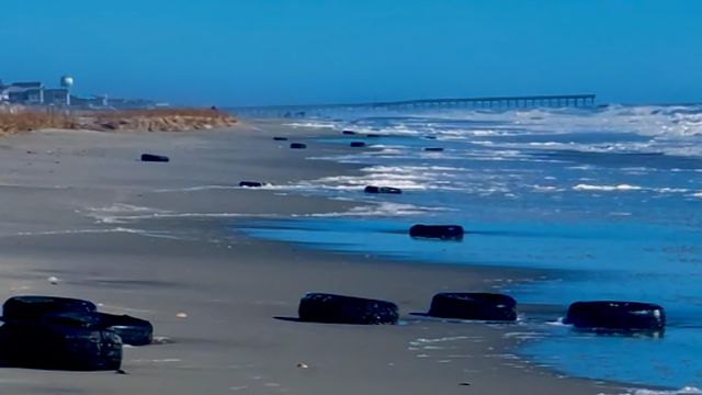 Tires wash ashore in Holden Beach after storm