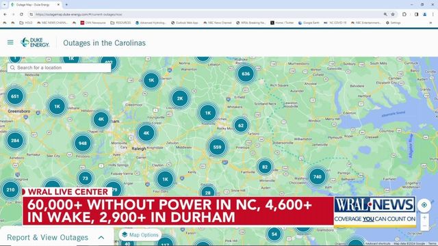 More than 60,000 without power in NC Wednesday morning