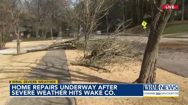 Home repairs underway after severe weather hits Wake County on Tuesday