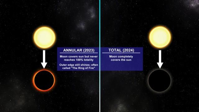 Differences between annular and total eclipses