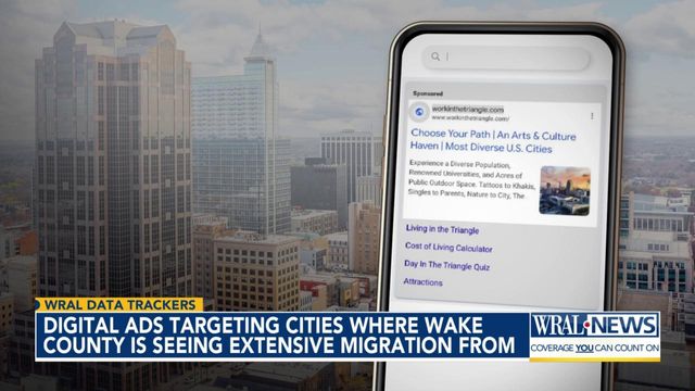 Digital ads targeting cities where Wake County is seeing extensive migration from