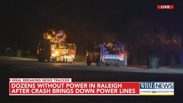 Crash snaps power pole in half, knocking out power for part of Raleigh