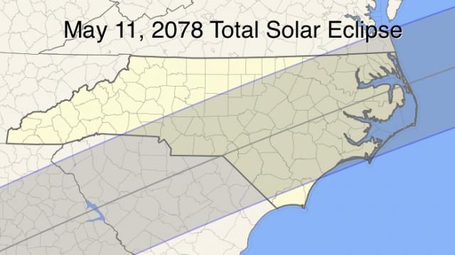 May 11, 2078 total solar eclipse passes through North Carolina