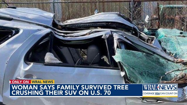 Woman says family survived tree crushing their SUV on U.S 70 