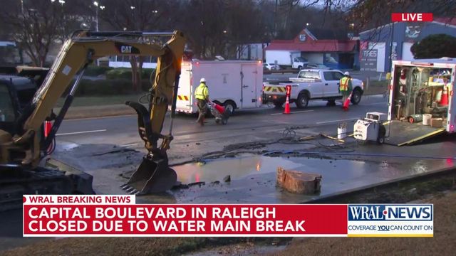 Water main break closes southbound lanes of Capital Blvd.