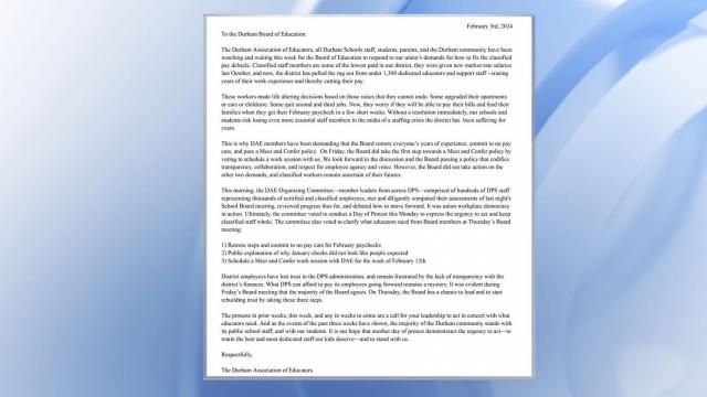 Durham Association Of Educators announces another day of protest for Monday