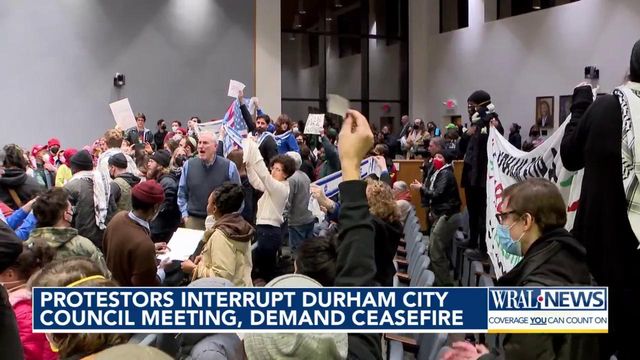 Protesters interrupt Durham City Council Meeting, demading ceasefire resolution