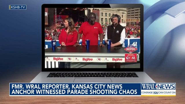 Former WRAL reporter Kevin Holmes, now a Kansas City news anchor, witnesses Chiefs' parade shooting chaos