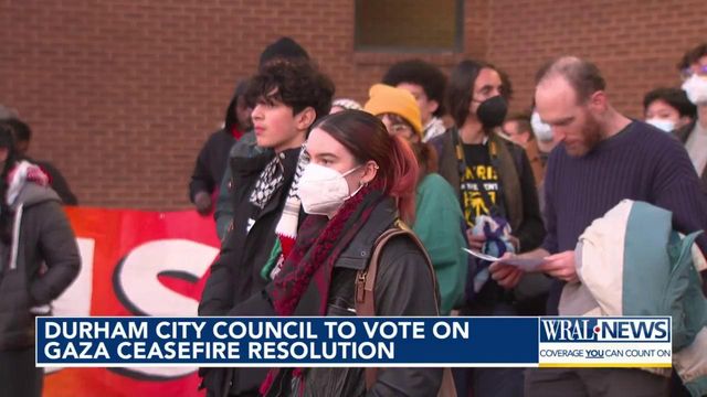 Durham residents gather at Durham City Council ahead of ceasefire resolution vote