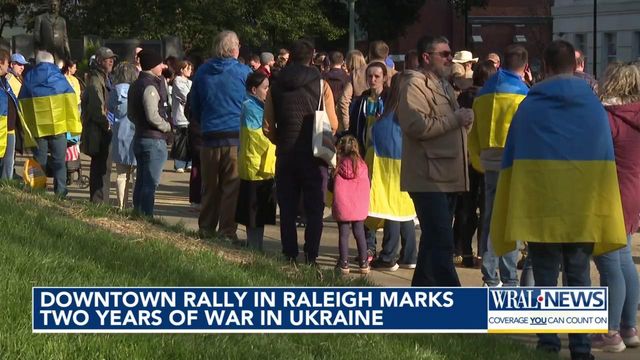 Downtown rally in Raleigh marks two years of war in Ukraine 