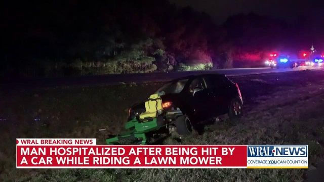 Man on riding lawnmower hit by car near Fayetteville
