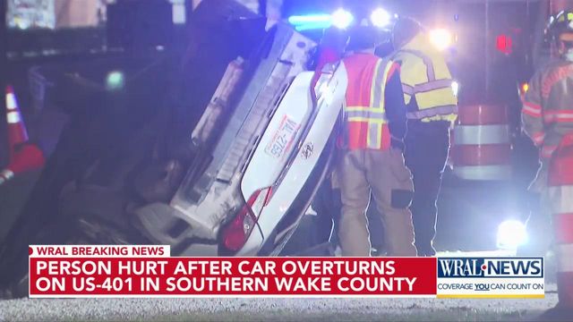 Car overturns in crash on US-401 in Wake County