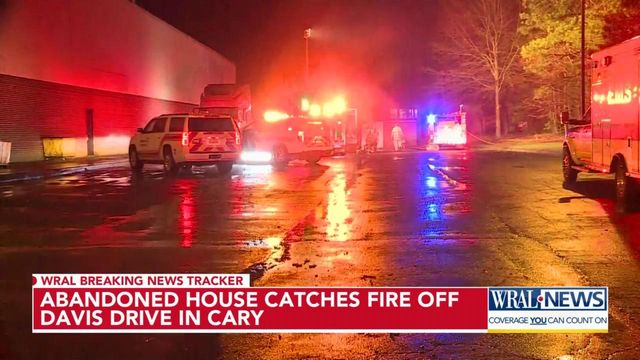 Abandoned home catches fire off Davis Drive in Cary