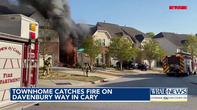 Townhome catches fire Monday in Cary