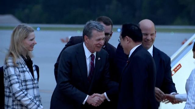 Japanese prime minister lands at RDU, greeted by Gov. Roy Cooper