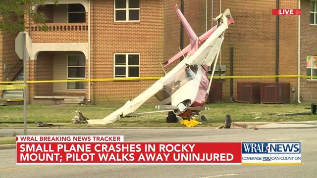 Small plane crashes in Rocky Mount, pilot uninjured