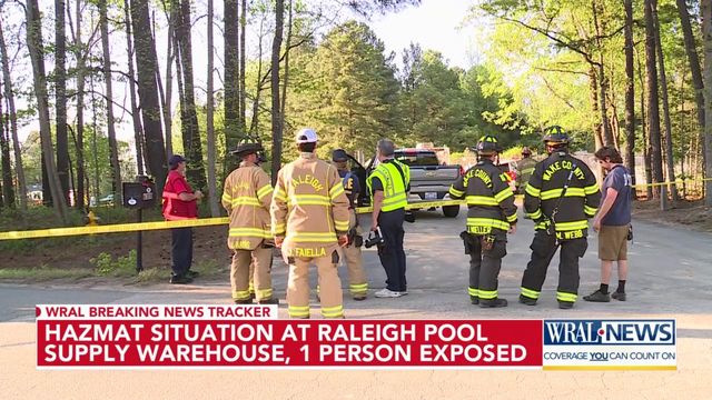 Hazmat situation at Raleigh pool supply warehouse, one person exposed