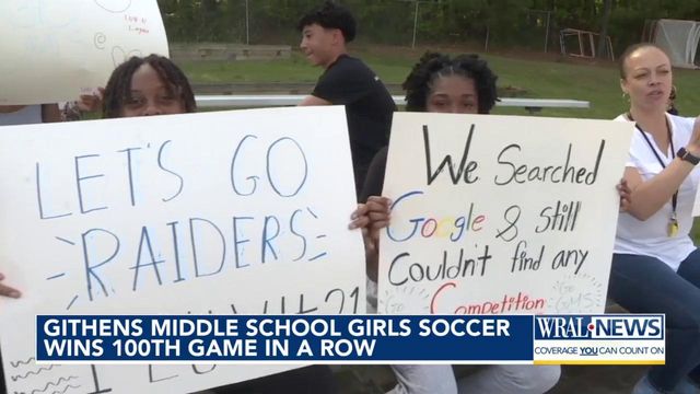 Githens Middle School girl's soccer team wins 100th game in a row