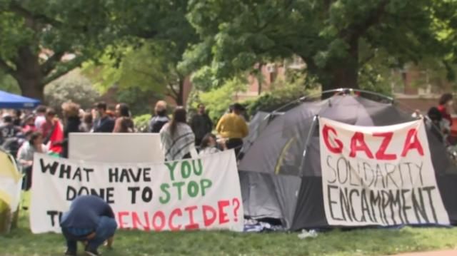 A pro-Palestinian tent encampment formed on UNC-Chapel Hill's campus on Friday, April 26, 2024.