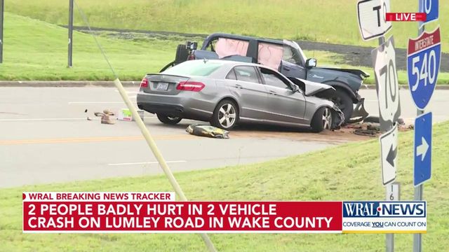 2 people badly hurt in 2 vehicle crash on Lumley Road in Wake County 