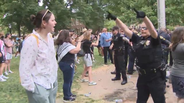 UNC-CH protesters clash with police after American flag lowered, chancellor enters quad