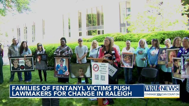 Families who lost loved ones to opioids gathered Wednesday, May 1, 2024, to urge North Carolina lawmakers to require all schools to carry naloxone, a medication that can reverse opioid overdoses.