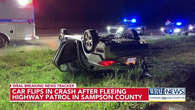 Car flips after high-speed chase in Sampson County
