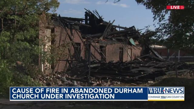 Fire burns at abandoned church used by Durham Rescue Mission