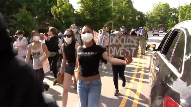 Pro-Palestinian protesters marching near UNC