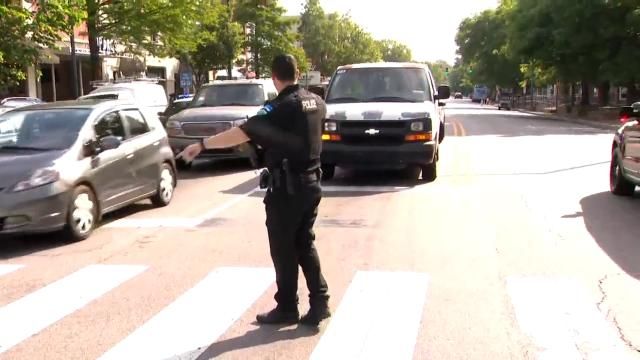 Police directing traffic during Pro-Palestine march near UNC