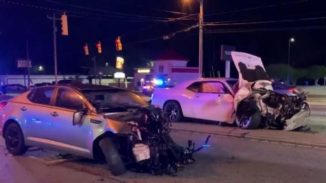 A car chase ended in a crash Monday in Spring Lake. A witness said she almost crashed into a powerline trying to avoid one of the cars involved.