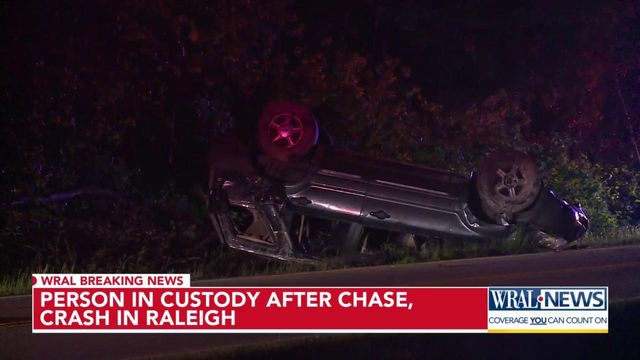 Person in custody after chase, crash on Rock Quarry Road in Raleigh