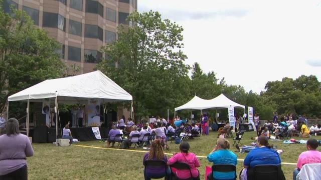 Hundreds of people participated in Thursday's "Day Without Child Care" rally in Raleigh.