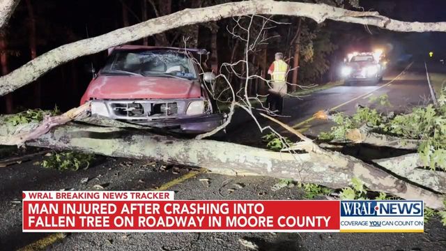 Man injured after crashing into fallen tree in Moore County