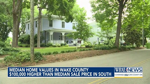 Median home values in Wake County $100,000 higher than median sale price in South